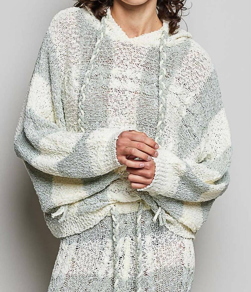 NEW POL relaxed stripe hooded sweater in cream & sage